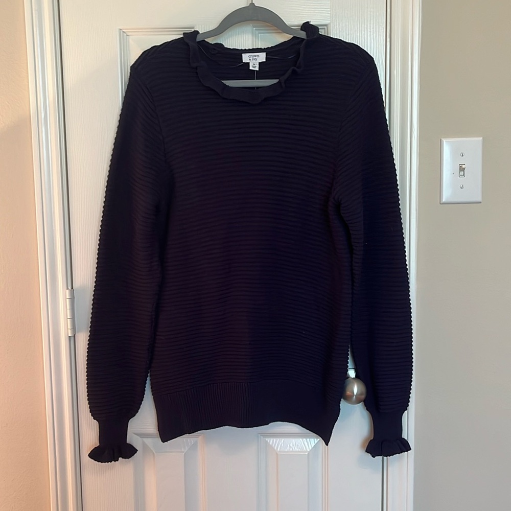 NWT Crown & Ivy Navy Ruffle Sweater